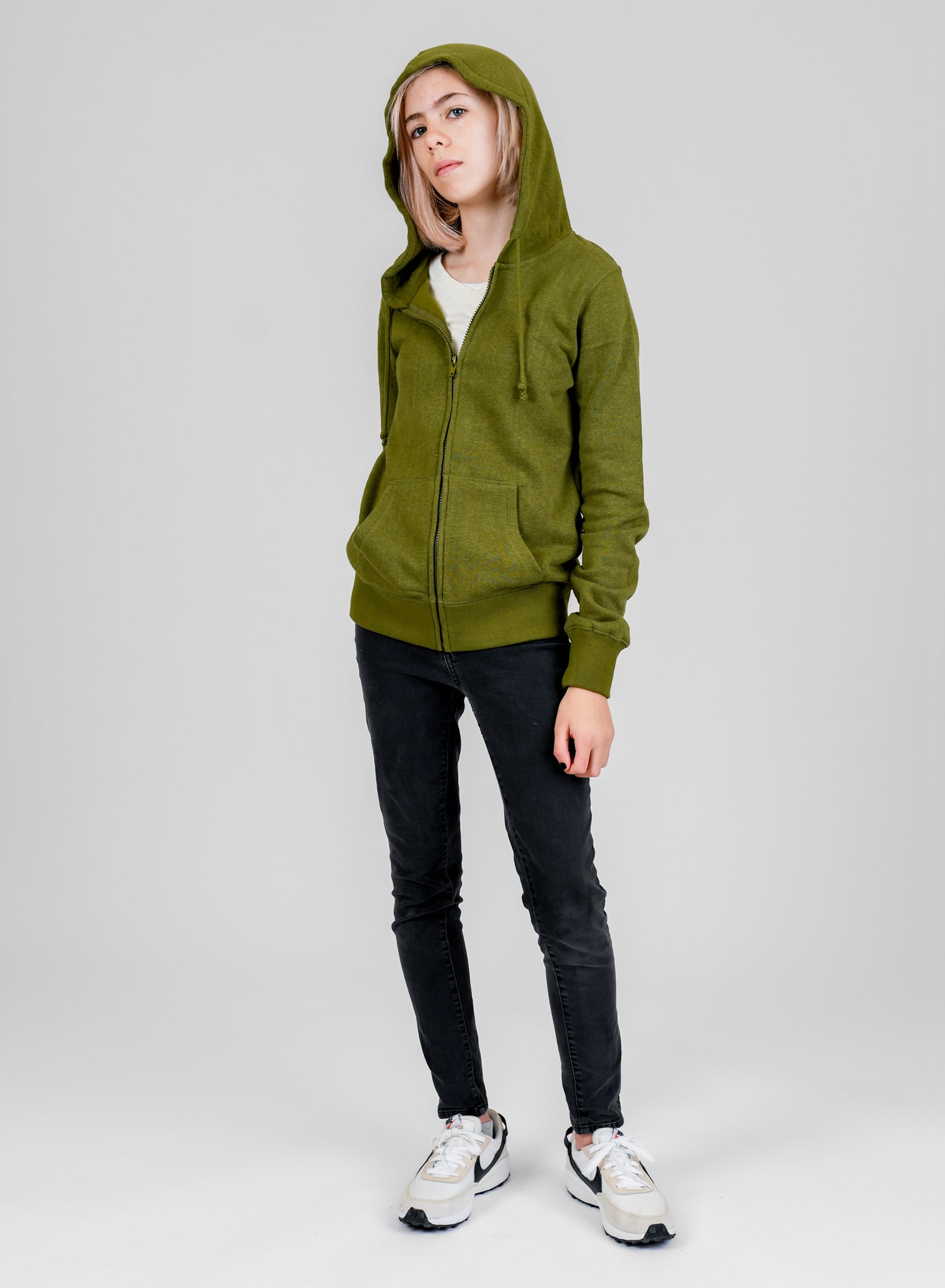 Women’s Organic Hemp Hoodie Zip Up Olive Green